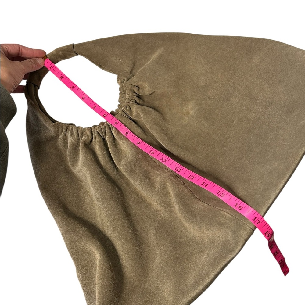 Closed Golden Wood Suede Hobo Bag Slouchy Minimalist Luxury Shoulder Bag - Picture 10 of 16